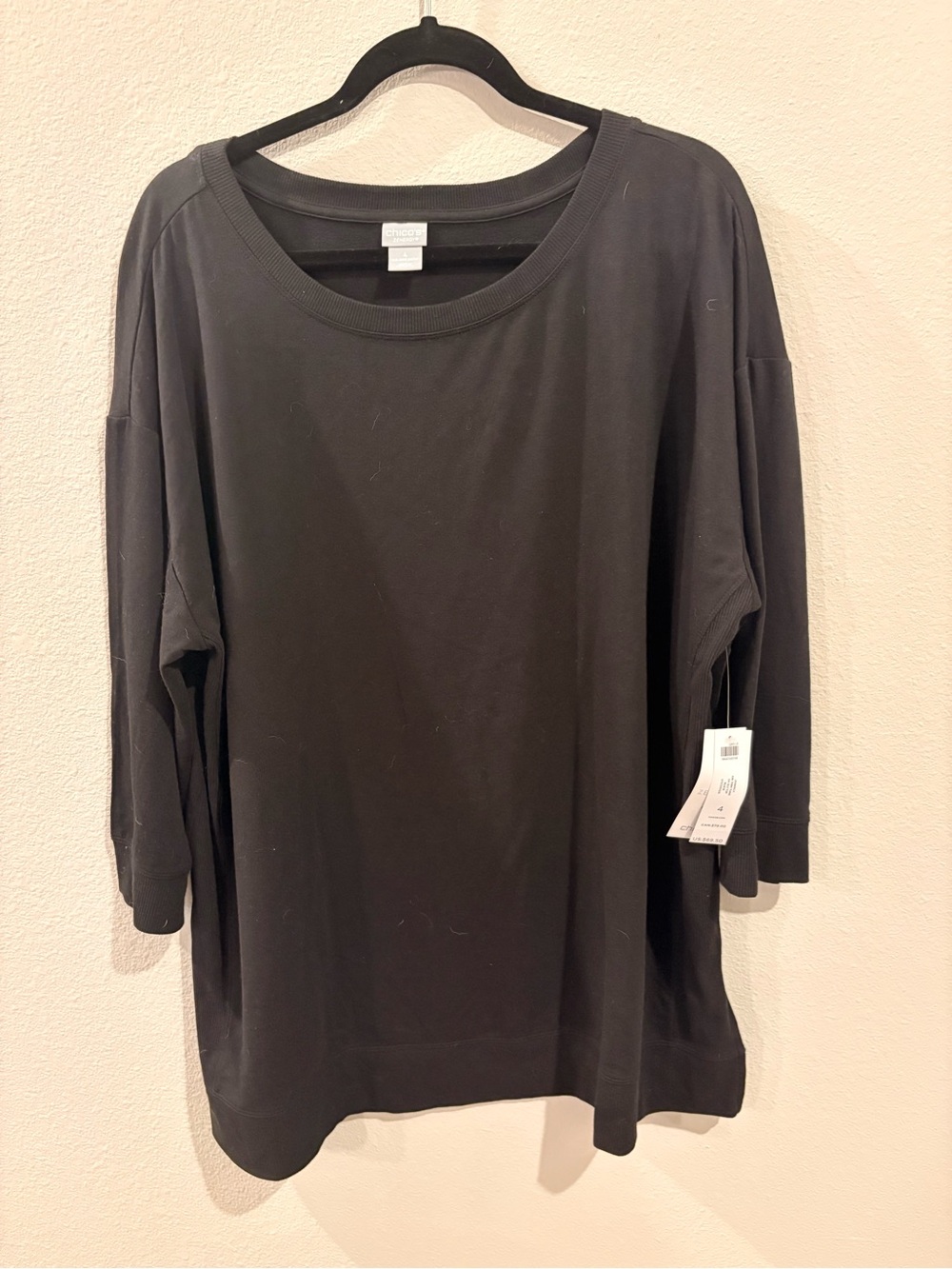 Chico's Black Relaxed Long-Sleeve Crewneck Top